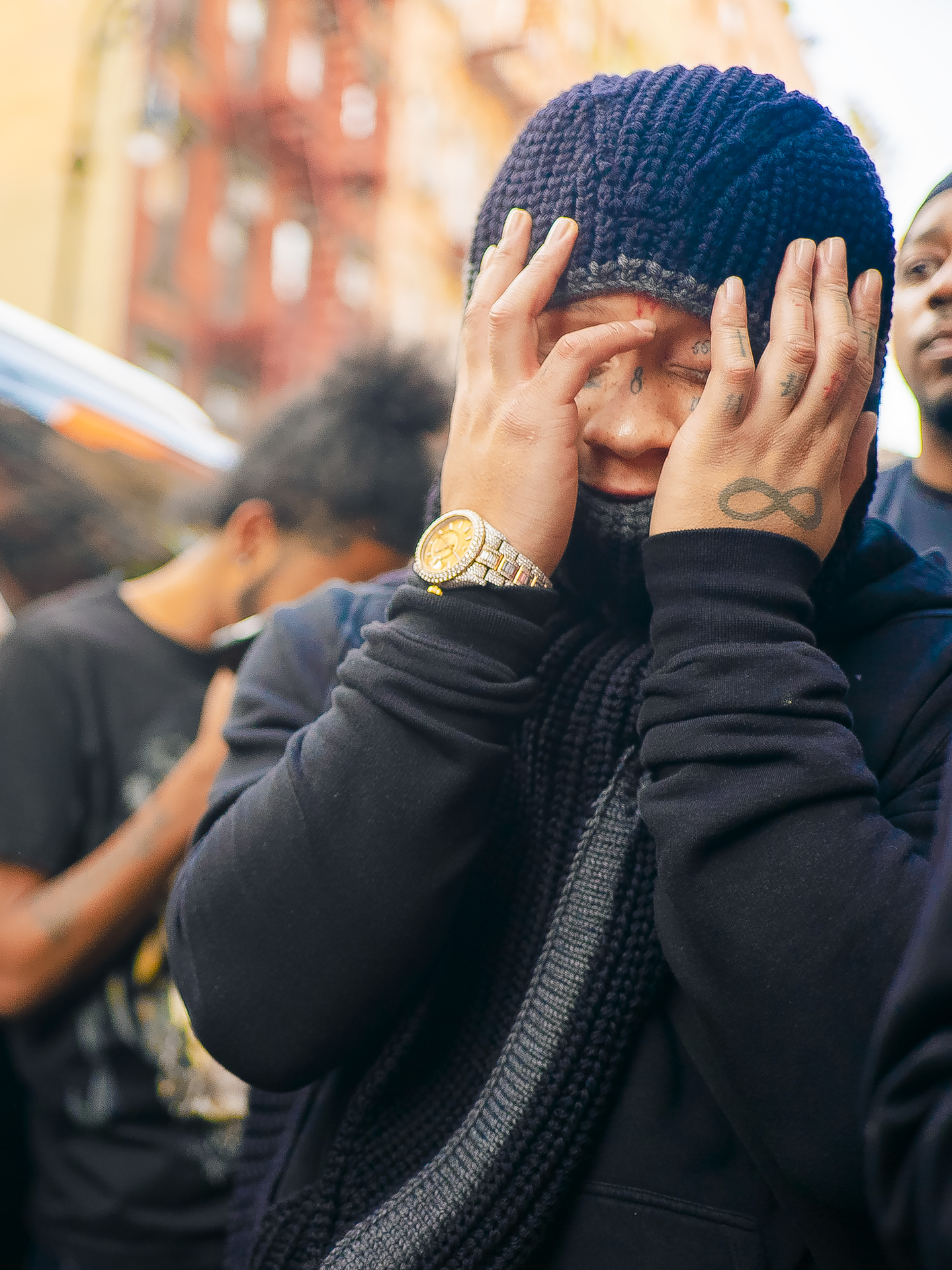 Man with tattoos in winter clothes